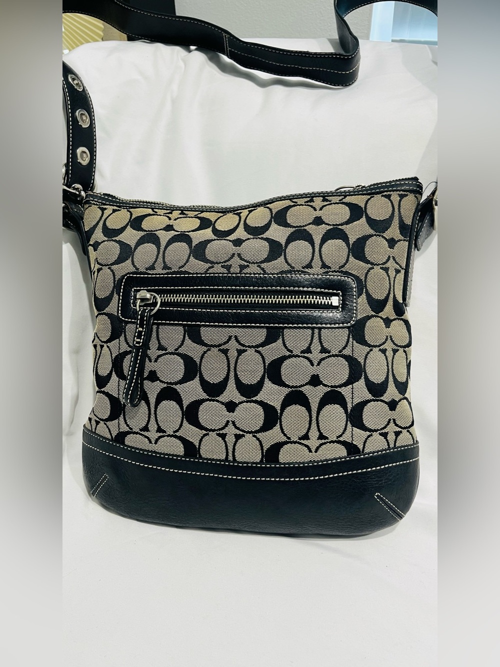 Coach signature monogram Black and Gray silver hardware Canvas Shoulder Bag